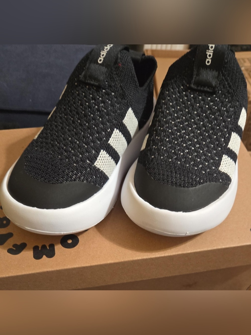 adidas Kids Black White Slip-On Athletic Shoes